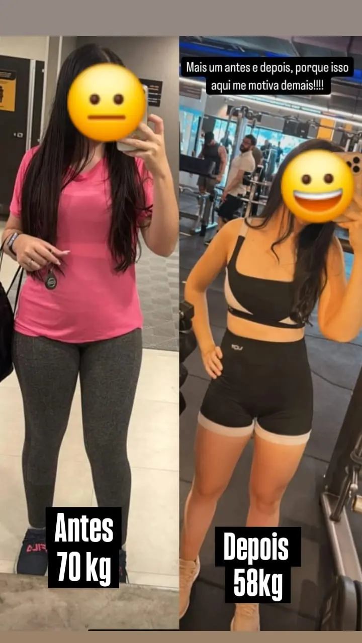 Antes e depois de paciente: de 70 kg para 58 kg