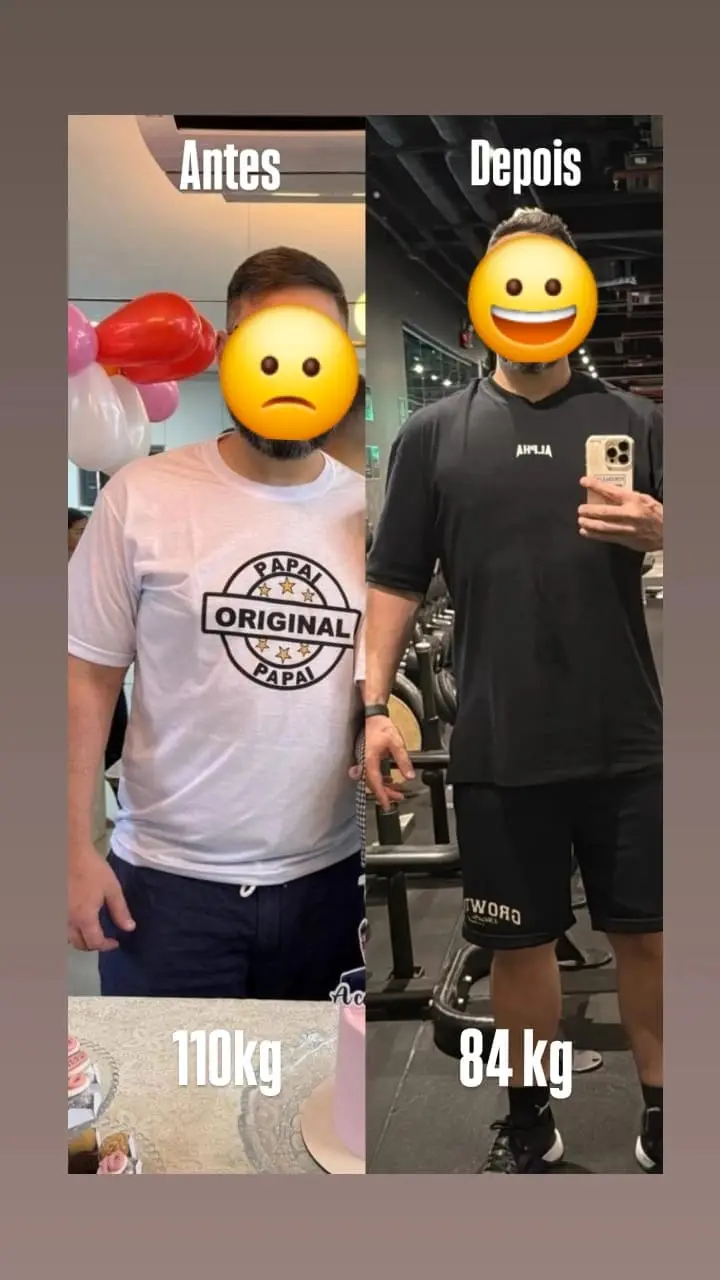 Antes e depois de paciente: de 110 kg para 84 kg