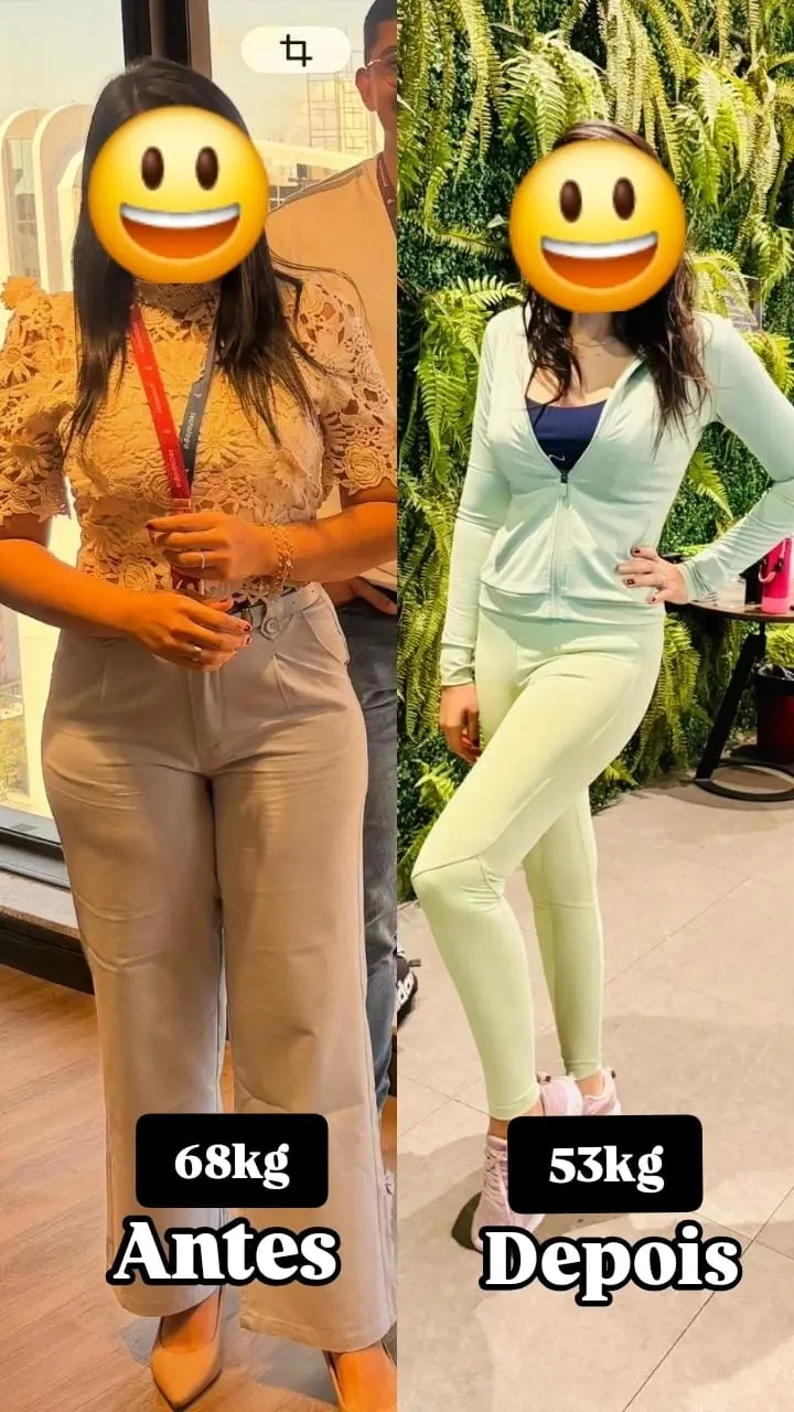 Antes e depois de paciente: de 68 kg para 53 kg